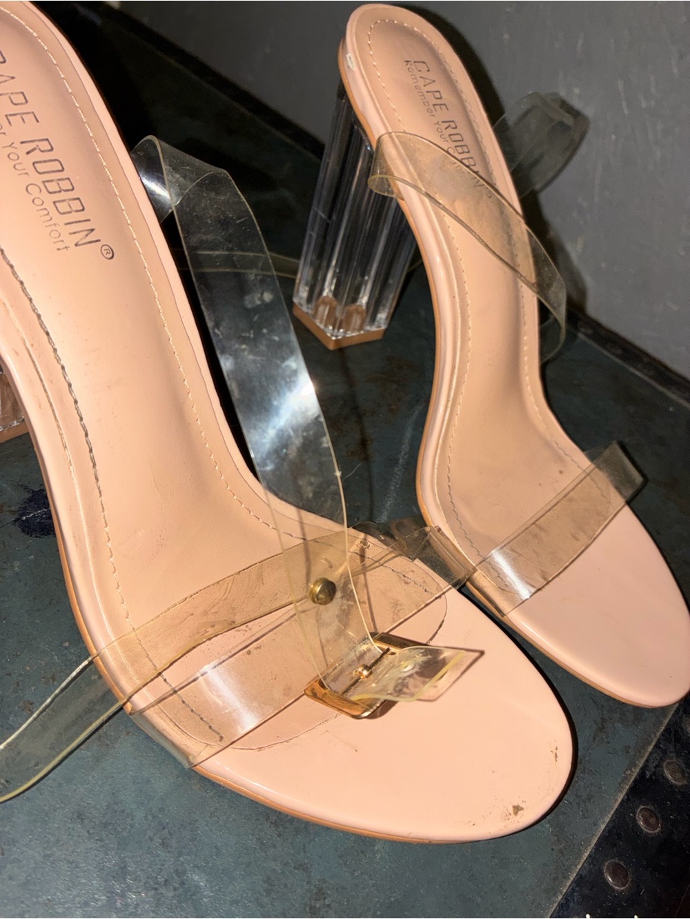 Cape Robbin Blush Nude Clear Strap Block Heels
